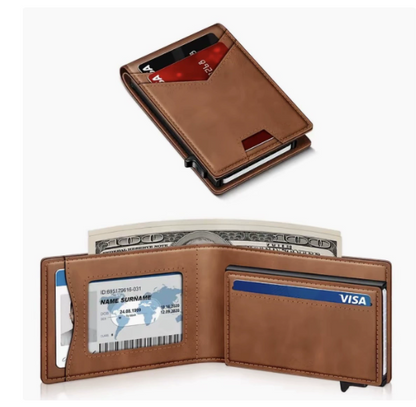 Men's RFID Minimalist Bifold Wallet - 1 ID Window, Pop‑Up Card Holder, Money Clip 💳