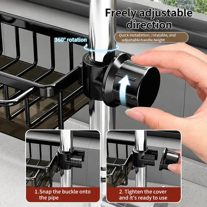 Stainless Steel Hanging Faucet Caddy, Sink Sponge Holder with Drip Tray for Kitchen & Bathroom