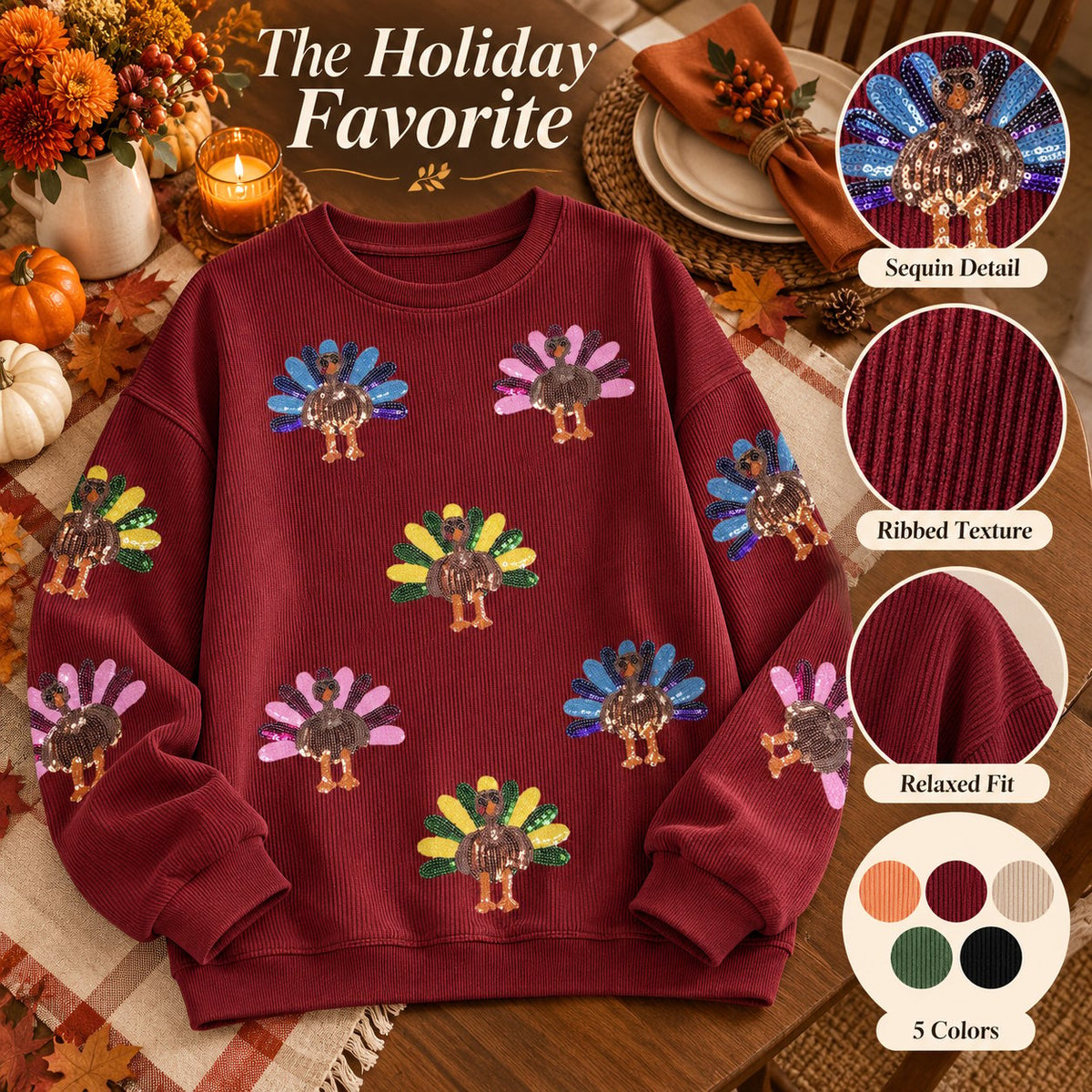 Thanksgiving Turkey Sequin Sweatshirt
