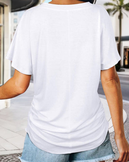 Soft V-Neck Loose Fit T-Shirt with Side Ruching