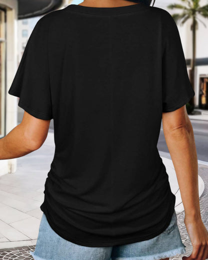 Soft V-Neck Loose Fit T-Shirt with Side Ruching