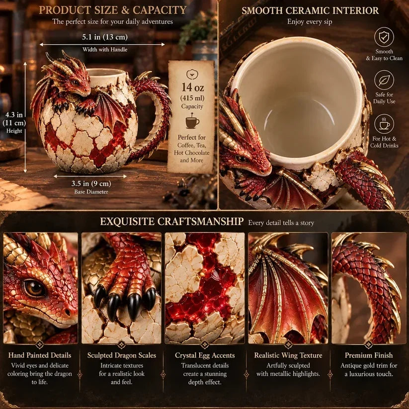 ⏳ Last Day 48% OFF – 🐉 Sculpted Dragon Mug Collection | 6 Fantasy Realm Designs with Raised 3D Dragon Details ☕