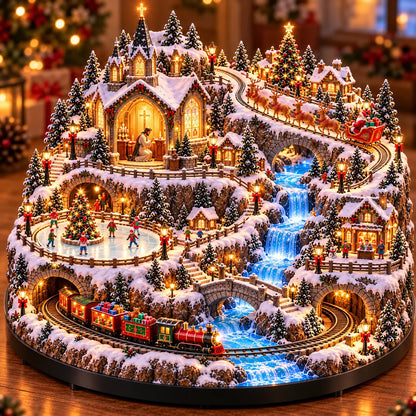 🔥 LAST DAY 49% OFF 🔥 Lighted Animated Christmas Village with Train, Reindeer Sleigh & Waterfall ✨