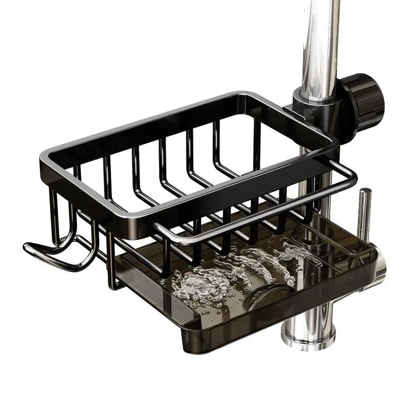 Stainless Steel Hanging Faucet Caddy, Sink Sponge Holder with Drip Tray for Kitchen & Bathroom